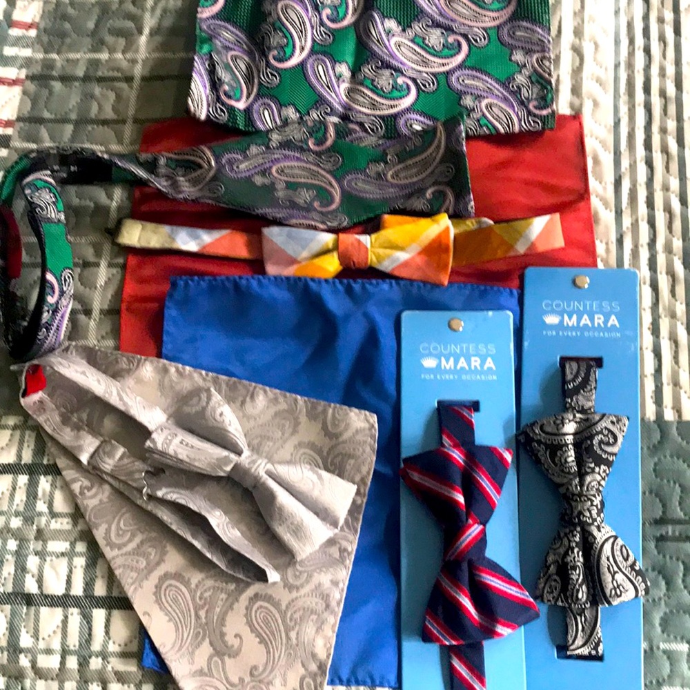 Lot of Men’s Bow Ties (4)+ Handkerchief (4) Collection from Nordstrom & Macy’s